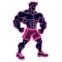 Fototapeta premium Vector SVG Illustration of a Muscular Man in Neon Style with Outlined Shapes and Bold Colors for Modern Digital Designs