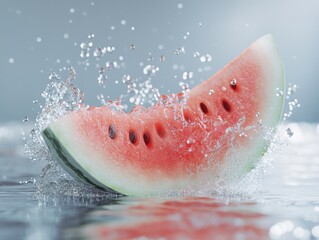 Fototapeta premium Dynamic Watermelon Cubes Splashing into Water watermelon water dynamic splash refreshing summer cool
