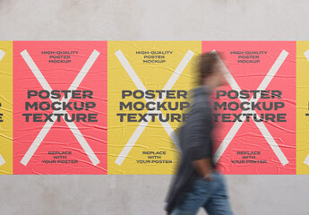 Urban Street Outdoor Glued Poster Advertising Texture Mockup Template on Wall