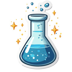 Vector SVG Illustration of a Science Flask with Bubbles and Sparkles in Modern Flat Style