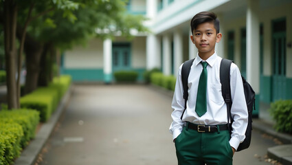 Young Student in School Uniform on Campus