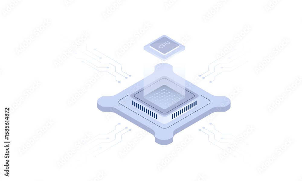 Aufkleber cpu chip isometric vector illustration. the concept of computer chip technology. good for websites, 