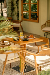 Cozy Outdoor Café Table with Turkish Tea and Colorful Brunch

