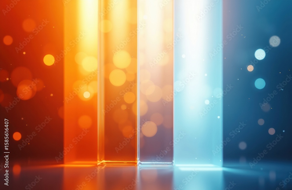 Poster colorful vertical light beams with bokeh effects creating a vibrant abstract background