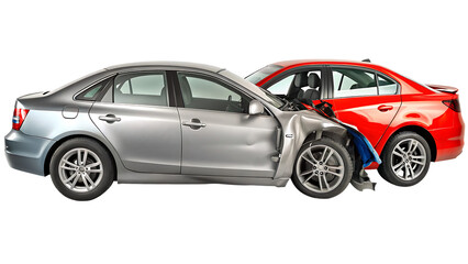 Fototapeta premium Silver and red cars damaged crash isolated on a transparent background