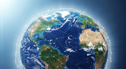 Fototapeta premium A glowing digital network connects across the surface of the planet earth