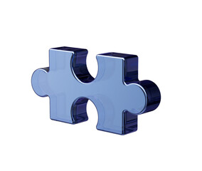 A sleek, glossy dark blue puzzle piece with a modern and futuristic design. 3d illustration