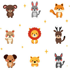 Obraz premium Cute Animal Vector SVG Illustration Collection with Flat Design and Bright Colors for Children's Media and Digital Projects