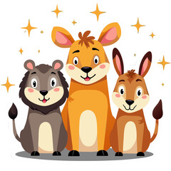 Vector Cute Animal SVG Illustration Featuring Lions and Hyena in Flat Modern Style with Bright Colors for Children's Digital Media