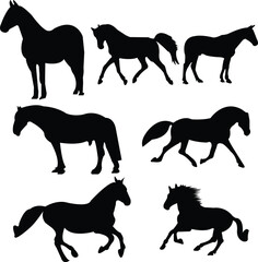 Horse Silhouette Vector Set – Galloping Farm Animal Clipart Collection
