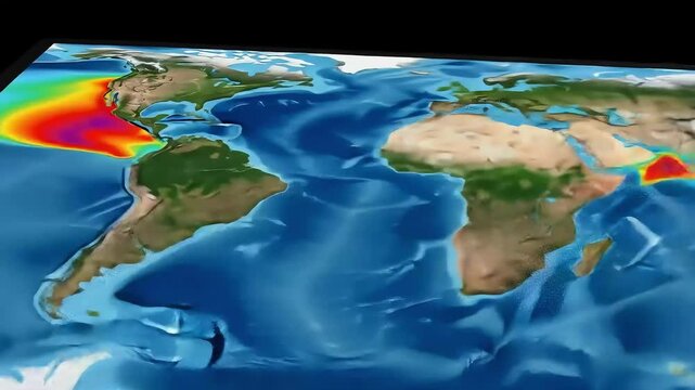 World Map Visualization Heat Distribution Across Continents and Oceans.