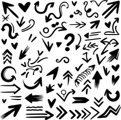 Fototapeta premium Grunge vector illustration with chalk-like doodles including motion arrows, zigzags, and bursts.