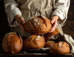 Artisan bread held by a baker
