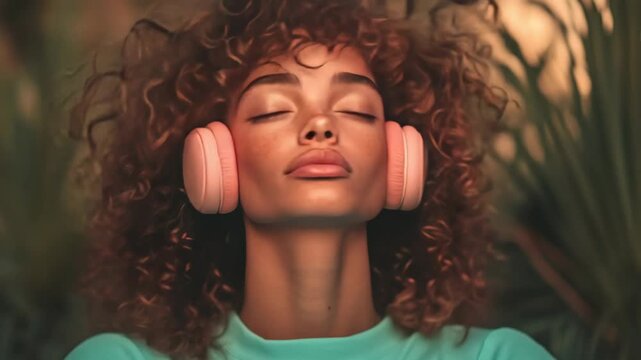 Female with headphones enjoying music, symbolizing relaxation and modern lifestyle. Music is integral to our daily lives.