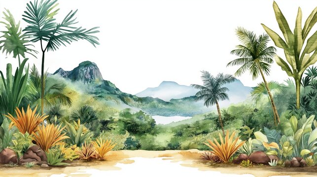 Mochima National Park. Mochima National Park hand drawn watercolor illustration