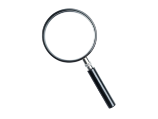 Magnifier tool with dark handle isolated on a transparent background.png