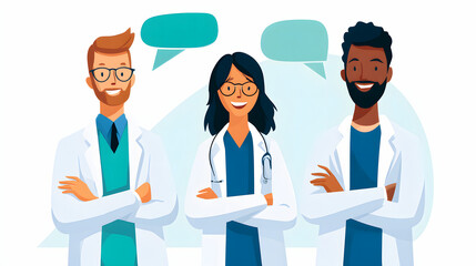 Medical Team Communication with Speech Bubbles – Vector Illustration