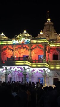 Prem Mandir Temple at Night &ndash; Illuminated Divine Beauty in Vrindavan