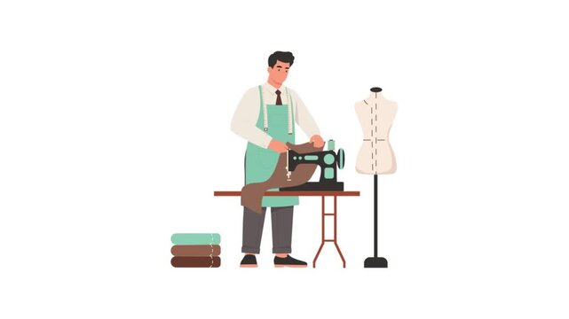 Male tailor master 2D Flat Animation 