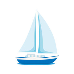 Sailboat. Color vector illustration for travel, leisure, sport concepts . Isolated on white background.	