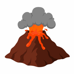 vector illustration of a volcano erupting on a white background
