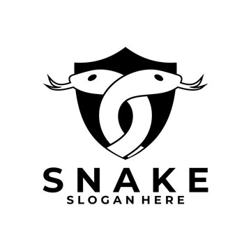 Snake Secure logo design vector template. Snake and Shield logo design