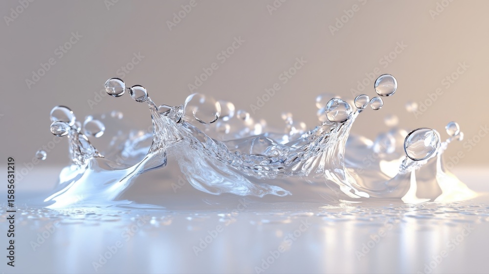 Poster dynamic macro shot of pure water splash with rising droplets water splash pure dynamic macro droplet