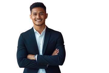 Business man, show presentation and mockup space with smile in portrait, advertising and communication in studio. Corporate opportunity, offer with information or announcement in studio for marketing