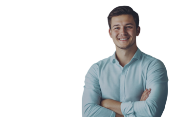 Business man, show presentation and mockup space with smile in portrait, advertising and communication in studio. Corporate opportunity, offer with information or announcement in studio for marketing