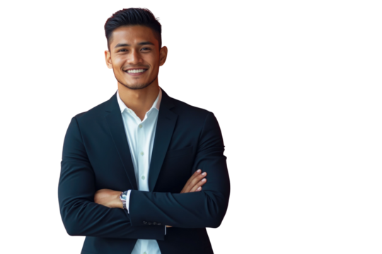 Business man, show presentation and mockup space with smile in portrait, advertising and communication in studio. Corporate opportunity, offer with information or announcement in studio for marketing