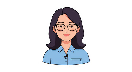 Professional Woman Cartoon with Glasses and Microphone