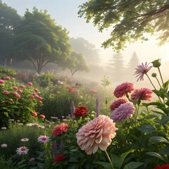 Lush Garden With Blooming