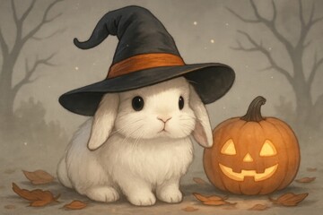 Fototapeta premium Cute Halloween bunny illustration