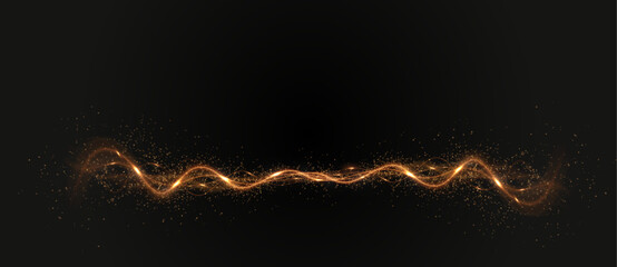 Glitter, light, twirl, wave, magic in a golden glowing swirl. Beam, curve, dynamic, effect, flare form a glowing PNG style. Gold curved light line, rope, tape. Twirl Png