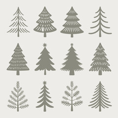 Obraz premium Collection of twelve stylized christmas trees in various designs and silhouettes