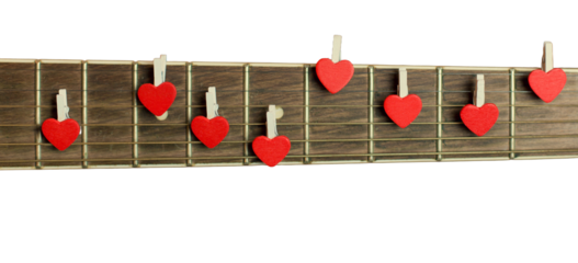 Red Guitar with Hearts, Love notes on strings