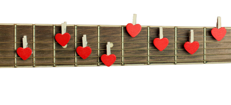Red Guitar with Hearts, Love notes on strings