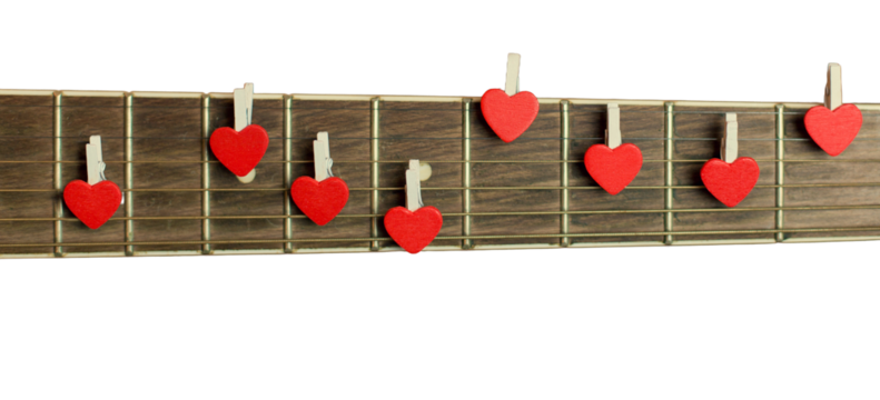Red Guitar with Hearts, Love notes on strings