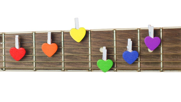 Red Guitar with Hearts, Love notes on strings