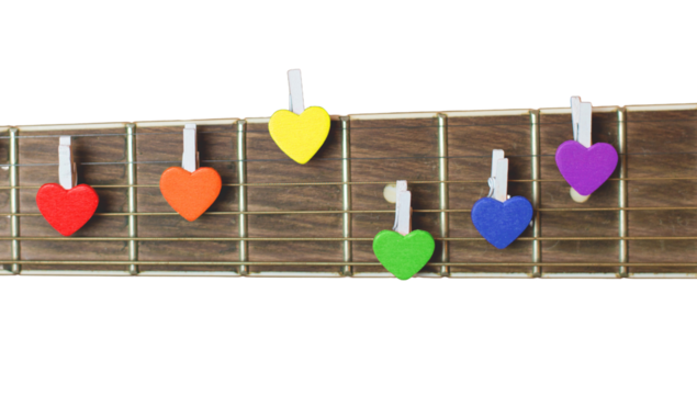 Red Guitar with Hearts, Love notes on strings