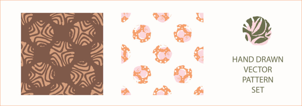 Polka dot blockprint seamless vector pattern set. Collection of neutral unisex whimsical style for wallpaper, backdrops and handmade print texture. All over vintage background. 