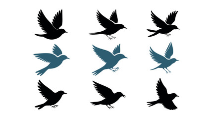Obraz premium Flying bird silhouettes in black and blue representing freedom motion and wildlife in vector art 