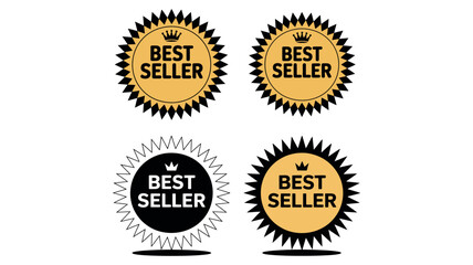 Best seller label badges in gold and black design for marketing and promotion graphics
