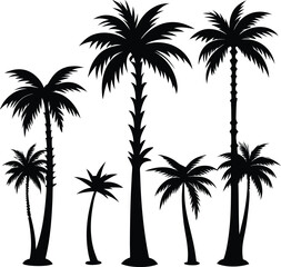 Eight Black Palm Tree Silhouettes Tropical Island Design Elements