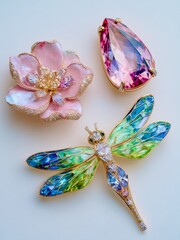 Exquisite Nature-Inspired Jewelry Brooches with Gemstone Details

