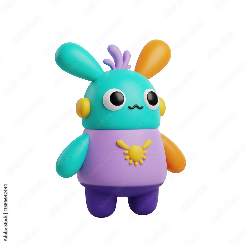 Poster whimsical render: a colorful creature with playful design and soft lighting