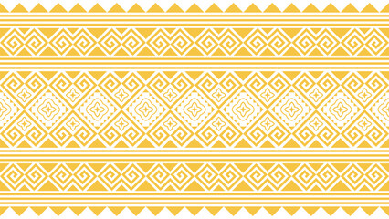 Golden yellow seamless ethnic fabric pattern, wallpaper, wrapping cloth, batik style illustration, embroidery