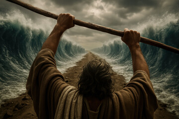 Staff Held as Waters Divide in Divine Miracle