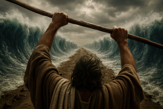 Staff Held as Waters Divide in Divine Miracle