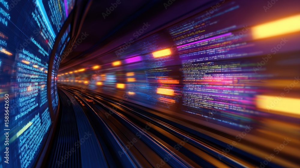 Aufkleber abstract representation of digital data flow in a futuristic tunnel with vibrant colors